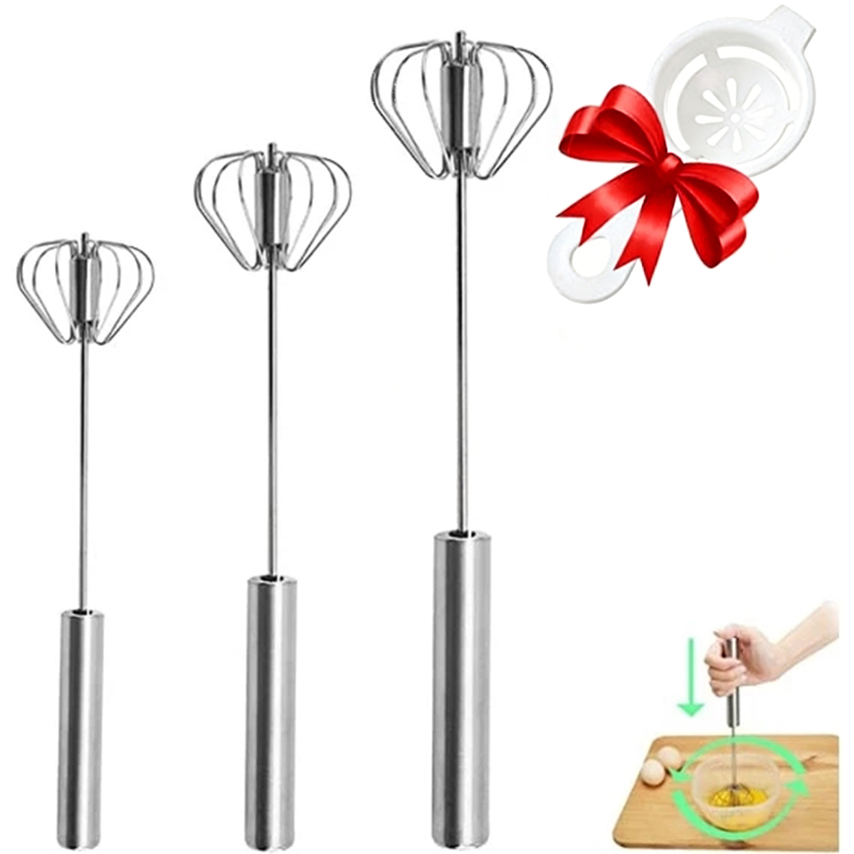 Kitchen Appliances Sales - 1/3 stuks roestvrijstalen eierklopper Duurzame semi-automatische
